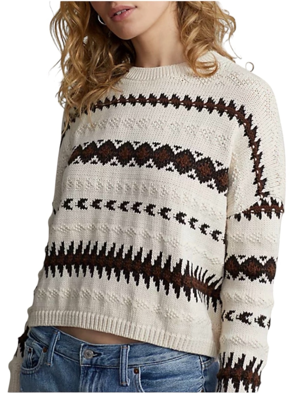 Authentic Polo Ralph Lauren Cotton/Linen Geometric Jacquard Knit Cropped Sweater - Picture 6 of 13
